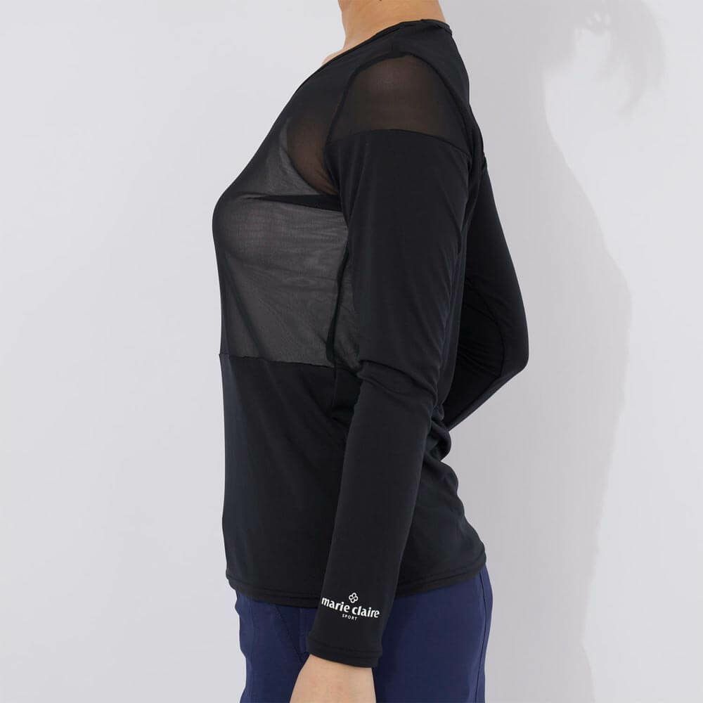 マリクレール marie claire　レディース UVカット メッシュ切替 長袖 Uネック インナーシャツ 714-982-5 ブラック　2025年モデル 詳細2
