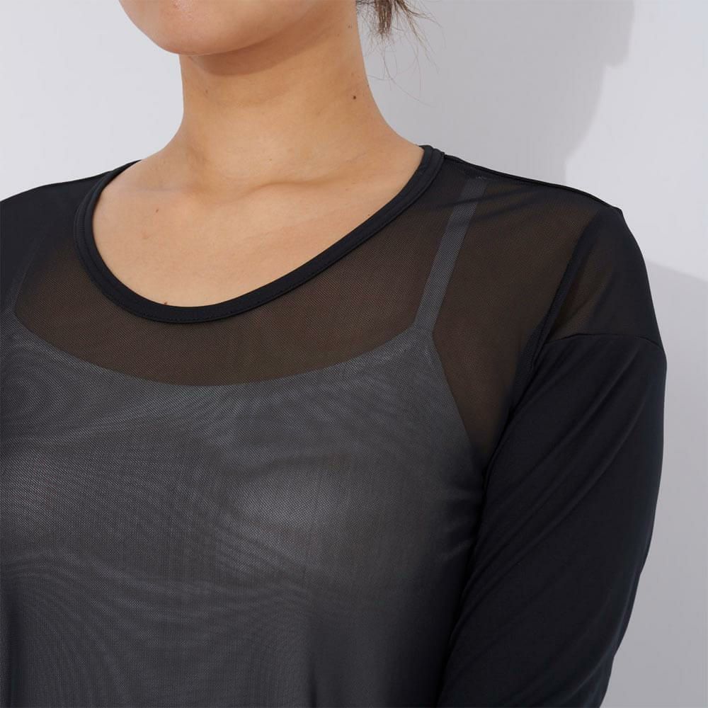 マリクレール marie claire　レディース UVカット メッシュ切替 長袖 Uネック インナーシャツ 714-982-5 ブラック　2025年モデル 詳細3