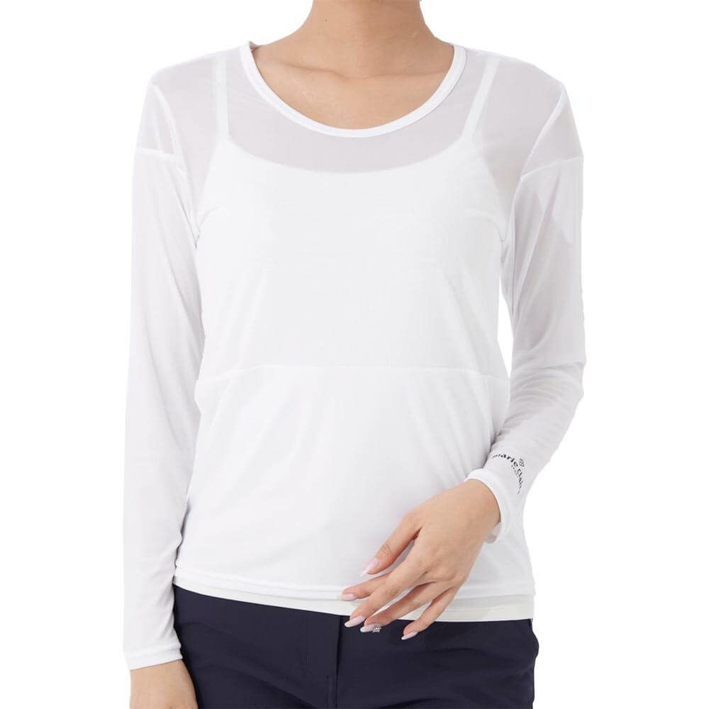 マリクレール marie claire　レディース UVカット メッシュ切替 長袖 Uネック インナーシャツ 714-982-5 ホワイト　2025年モデル ホワイト