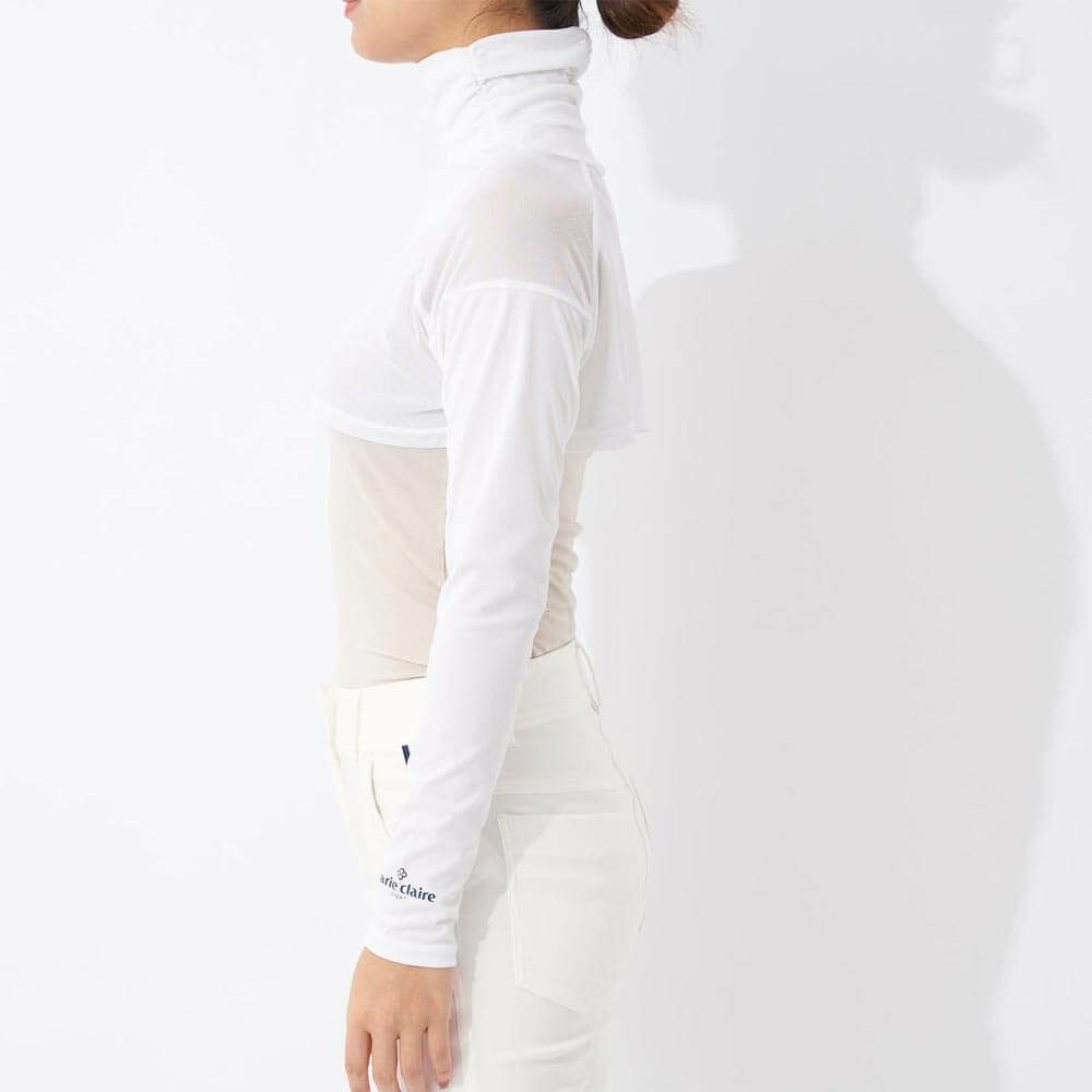 マリクレール marie claire　レディース UVカット メッシュ切替 ボレロ丈 長袖 ハイネック インナーシャツ 7149-845 ホワイト　2025年モデル 詳細2