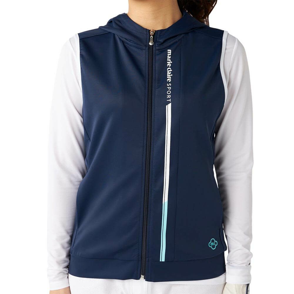 マリクレール marie claire　レディース 接触冷感 ロゴプリント フード付き フルジップ ベスト 715-250 ネイビー　2025年モデル ネイビー