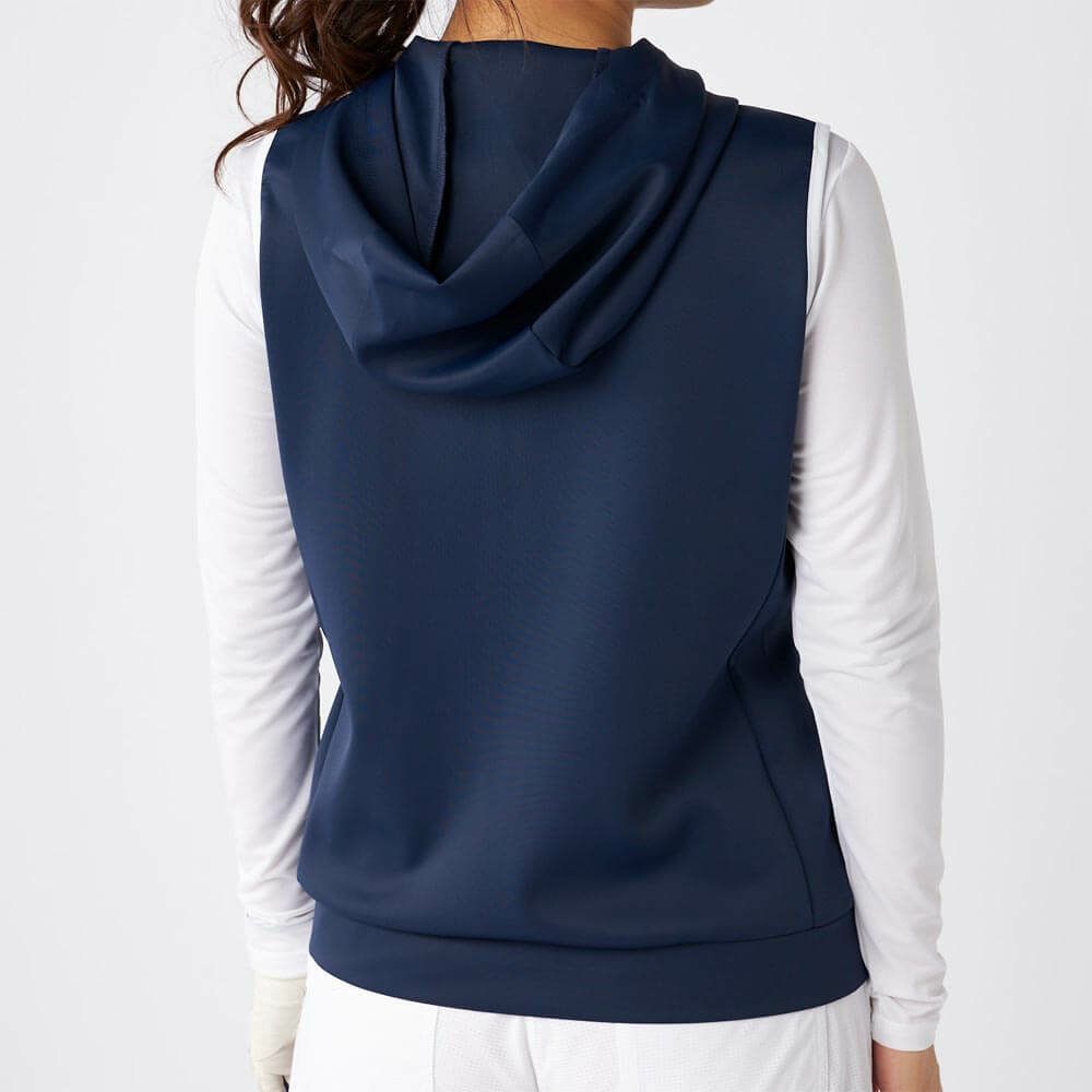 マリクレール marie claire　レディース 接触冷感 ロゴプリント フード付き フルジップ ベスト 715-250 ネイビー　2025年モデル 詳細1