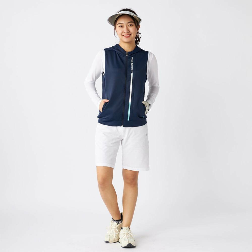 マリクレール marie claire　レディース 接触冷感 ロゴプリント フード付き フルジップ ベスト 715-250 ネイビー　2025年モデル 詳細6