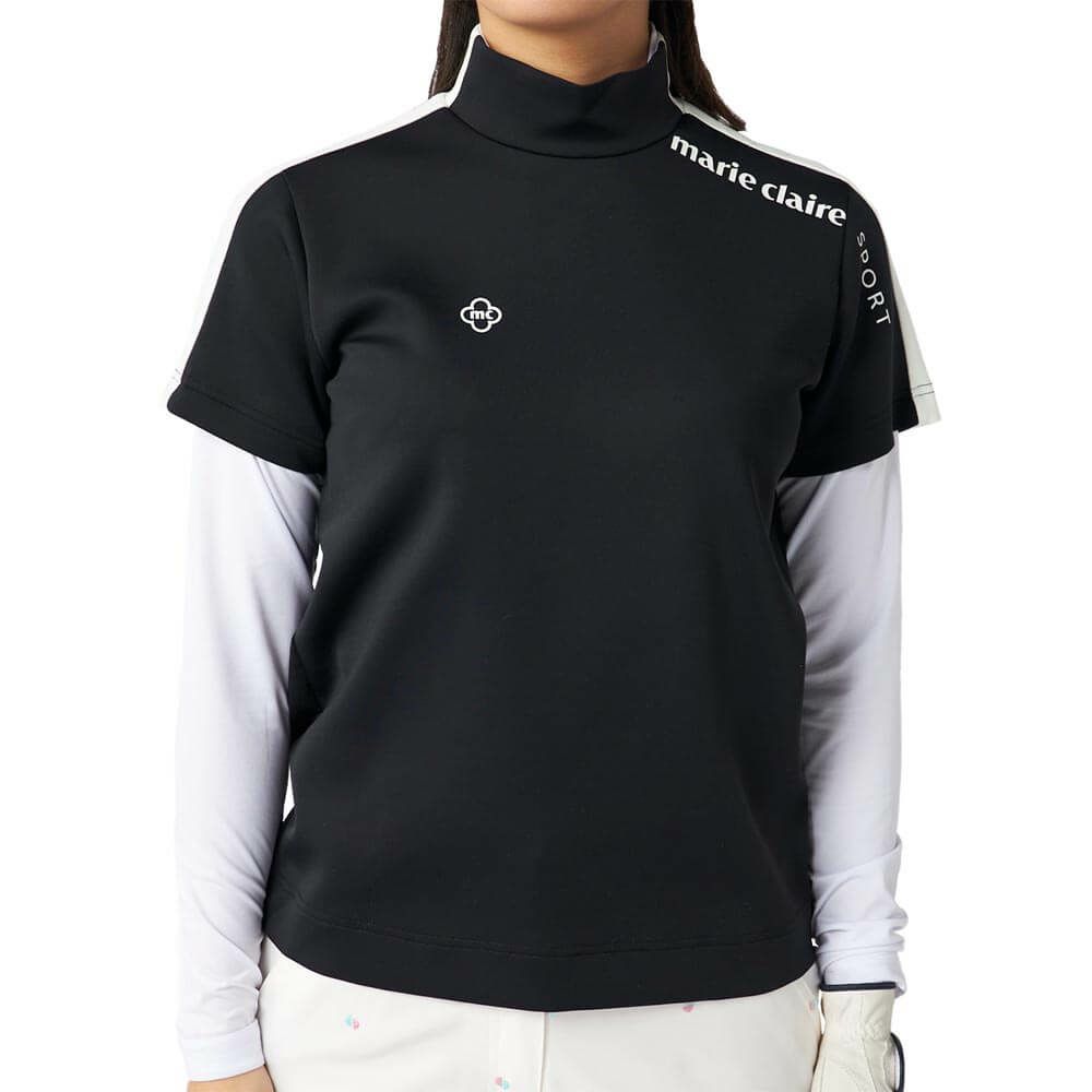 マリクレール marie claire　レディース 配色切替 半袖 プルオーバー & 長袖 Uネック インナーシャツ 715-553 ブラック　2025年モデル ブラック