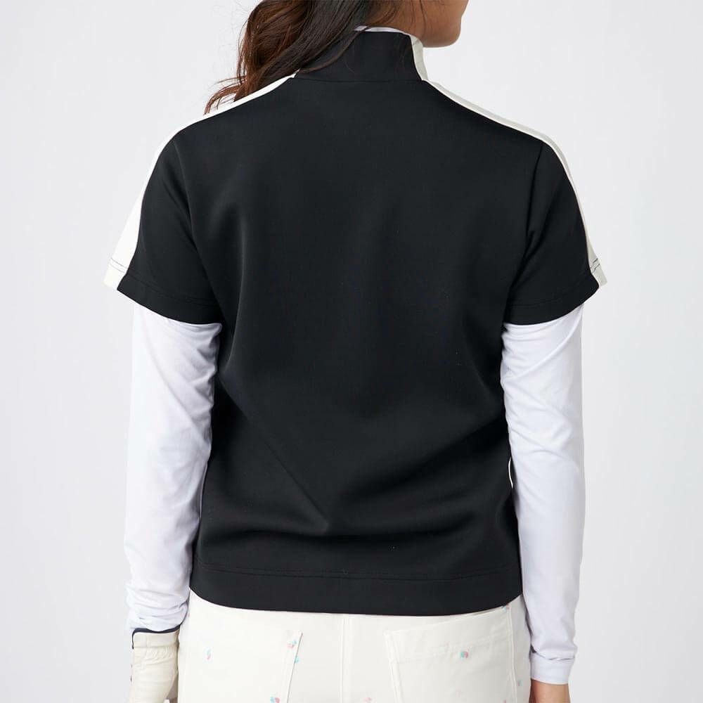 マリクレール marie claire　レディース 配色切替 半袖 プルオーバー & 長袖 Uネック インナーシャツ 715-553 ブラック　2025年モデル 詳細1