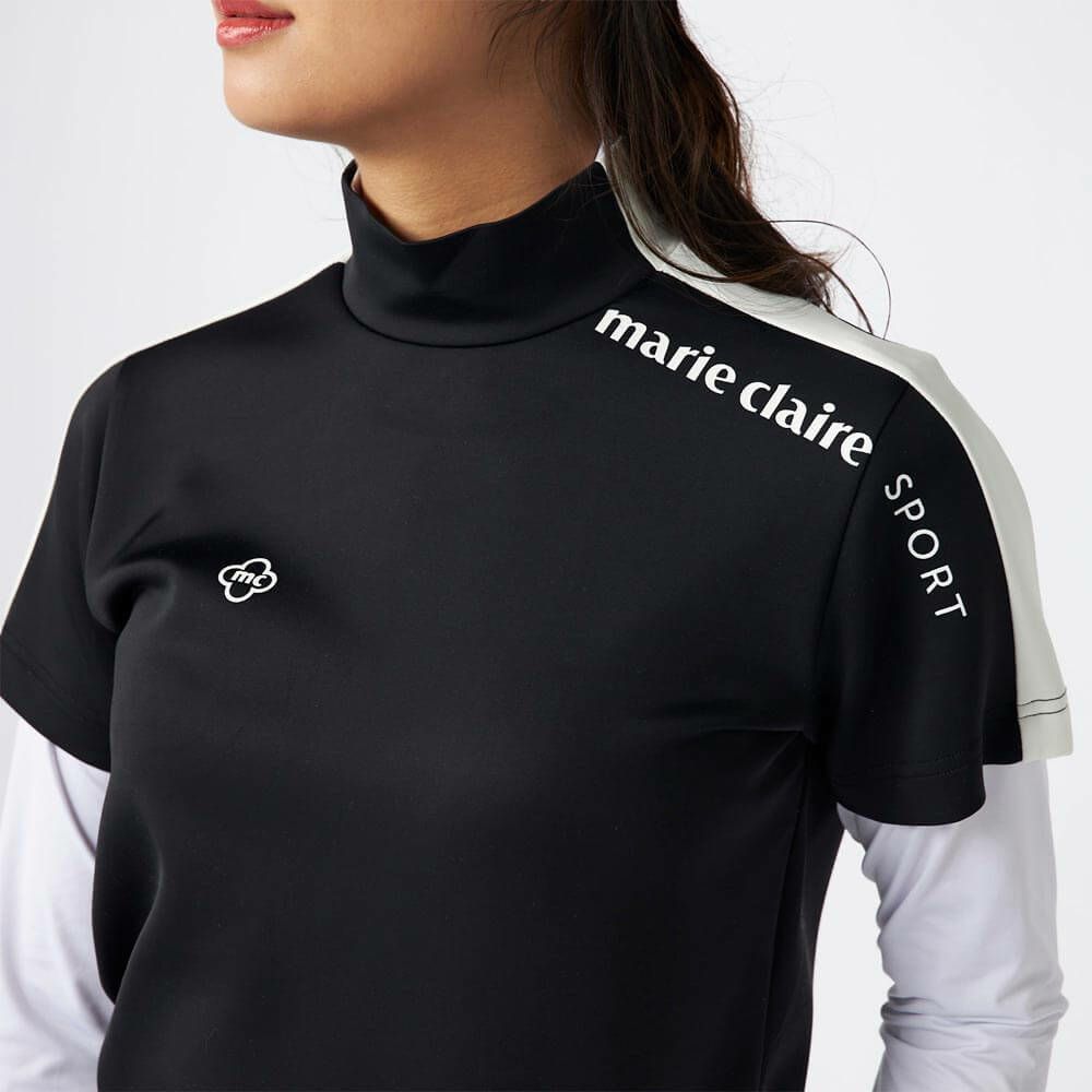 マリクレール marie claire　レディース 配色切替 半袖 プルオーバー & 長袖 Uネック インナーシャツ 715-553 ブラック　2025年モデル 詳細3