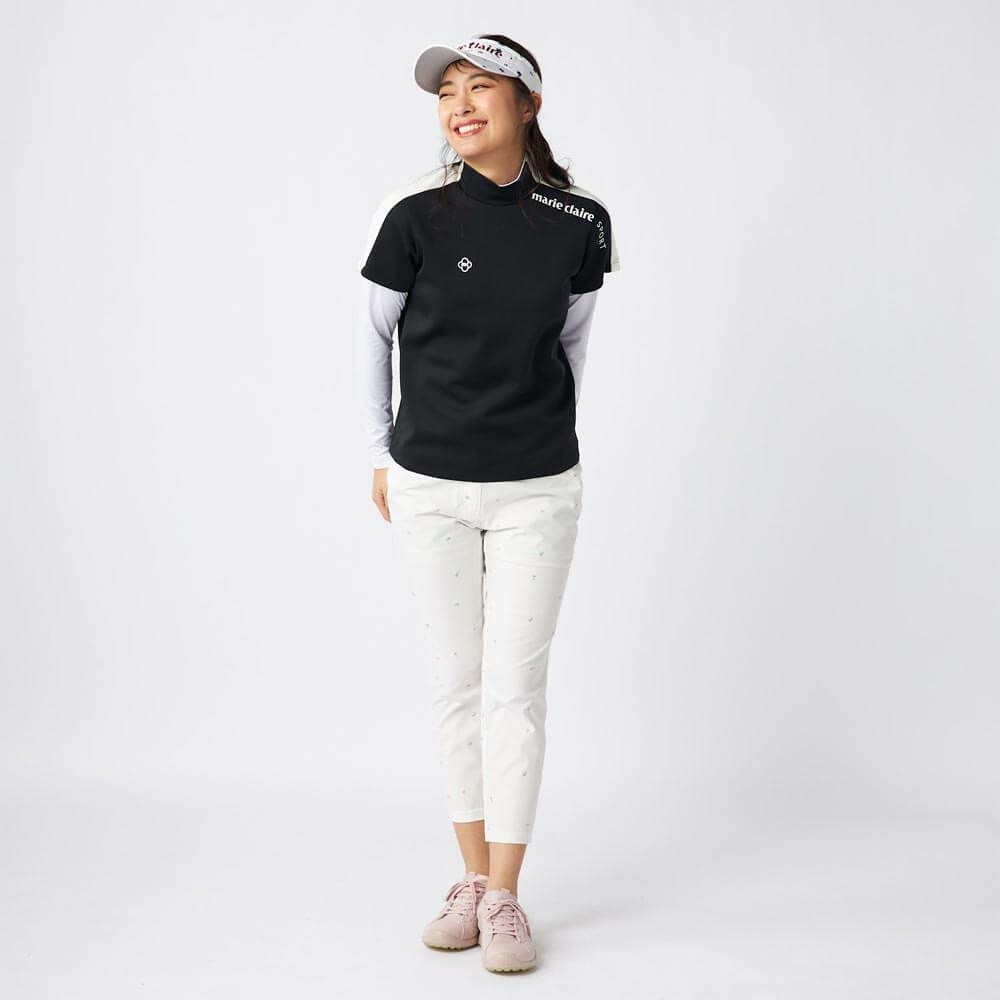 マリクレール marie claire　レディース 配色切替 半袖 プルオーバー & 長袖 Uネック インナーシャツ 715-553 ブラック　2025年モデル 詳細8