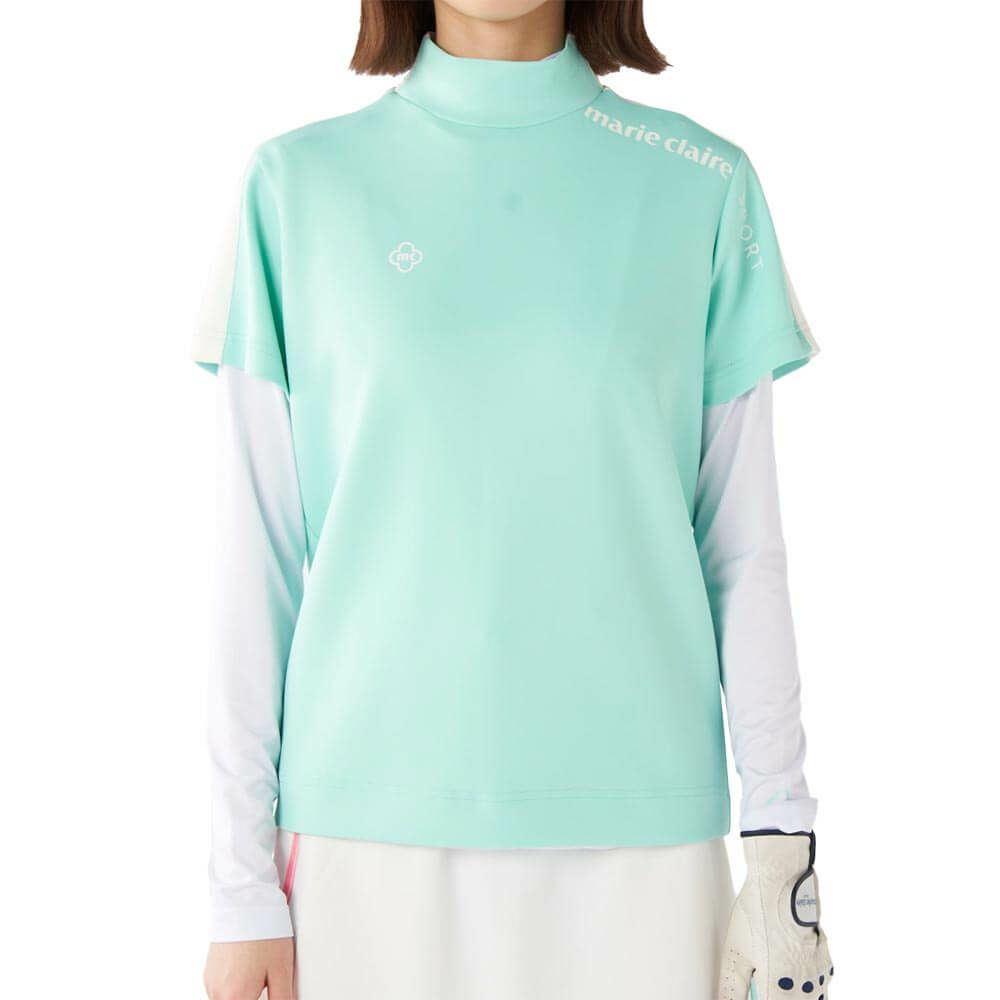 マリクレール marie claire　レディース 配色切替 半袖 プルオーバー & 長袖 Uネック インナーシャツ 715-553 ブルー　2025年モデル ブルー