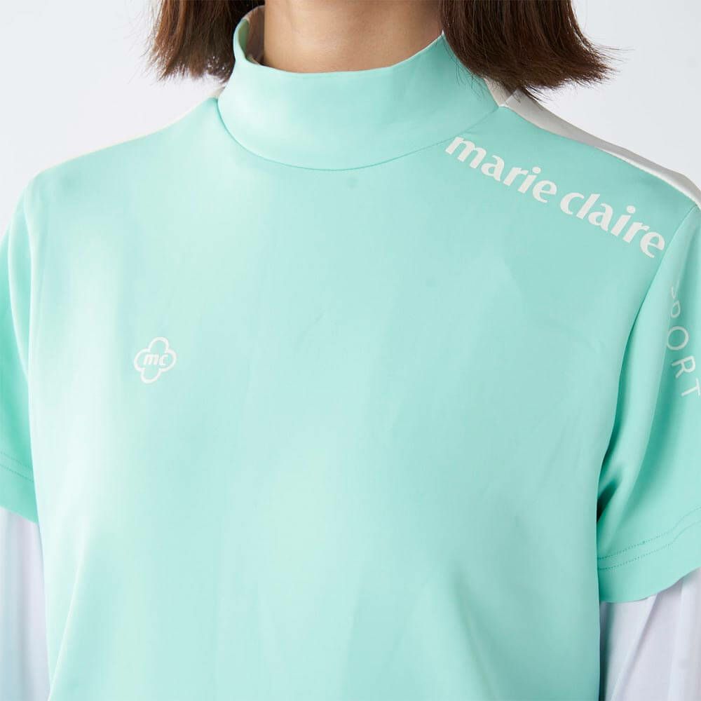 マリクレール marie claire　レディース 配色切替 半袖 プルオーバー & 長袖 Uネック インナーシャツ 715-553 ブルー　2025年モデル 詳細3