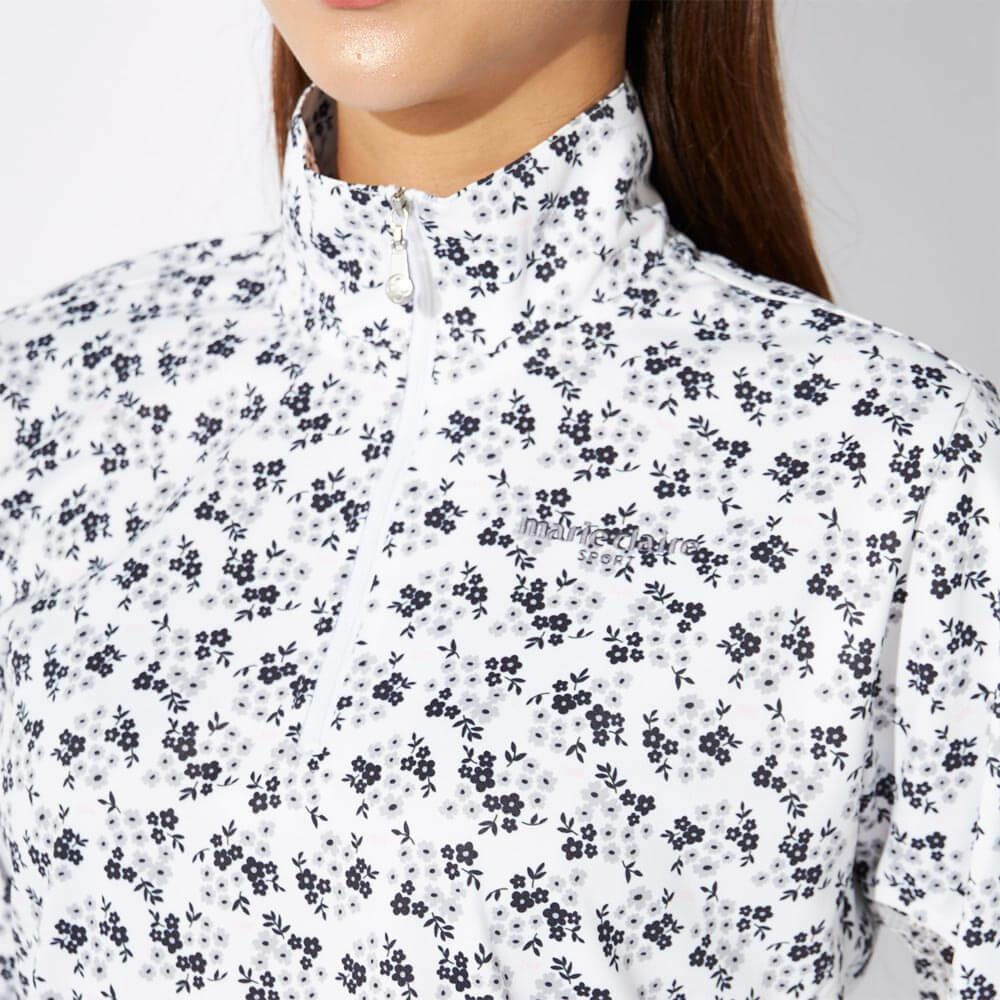 マリクレール marie claire　レディース 小花柄 メッシュ切替 長袖 ハーフジップシャツ 715-555 ブラック　2025年モデル 詳細3