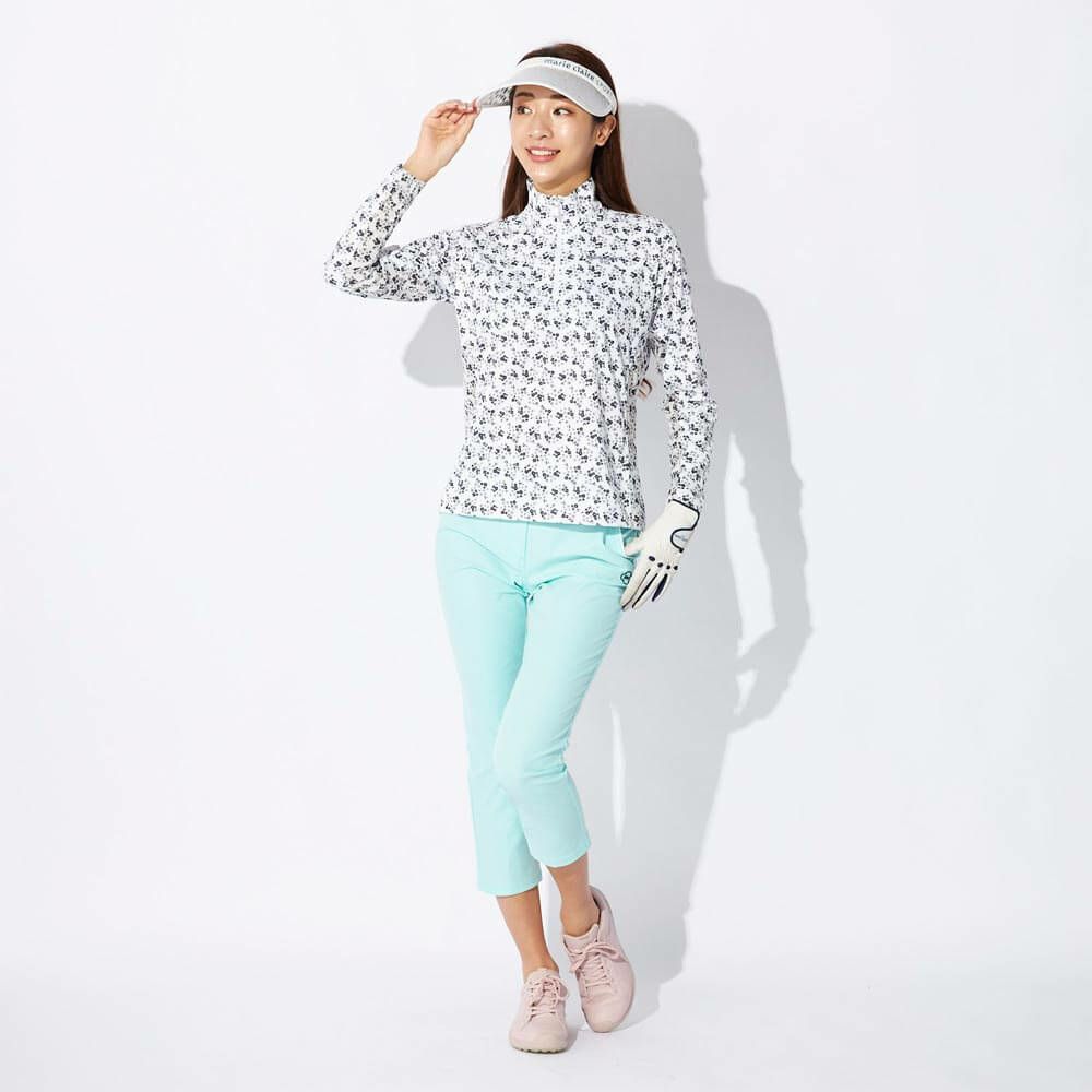 マリクレール marie claire　レディース 小花柄 メッシュ切替 長袖 ハーフジップシャツ 715-555 ブラック　2025年モデル 詳細4