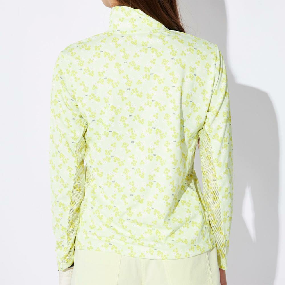 マリクレール marie claire　レディース 小花柄 メッシュ切替 長袖 ハーフジップシャツ 715-555 イエロー　2025年モデル 詳細1