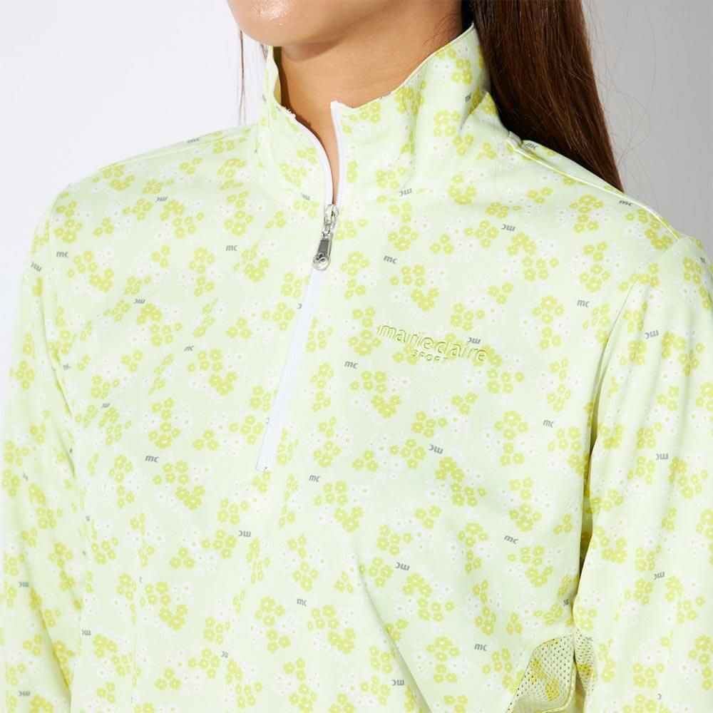 マリクレール marie claire　レディース 小花柄 メッシュ切替 長袖 ハーフジップシャツ 715-555 イエロー　2025年モデル 詳細3