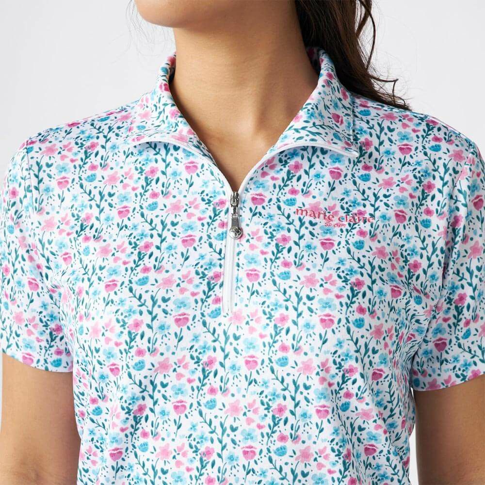 マリクレール marie claire　レディース 花柄 総柄 半袖 ハーフジップシャツ 715-651 ピンク　2025年モデル 詳細3