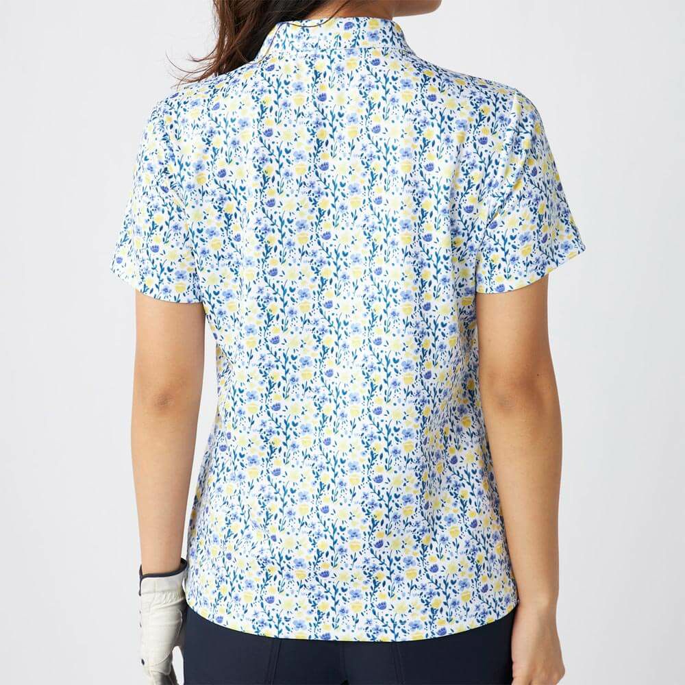 マリクレール marie claire　レディース 花柄 総柄 半袖 ハーフジップシャツ 715-651 イエロー　2025年モデル 詳細1