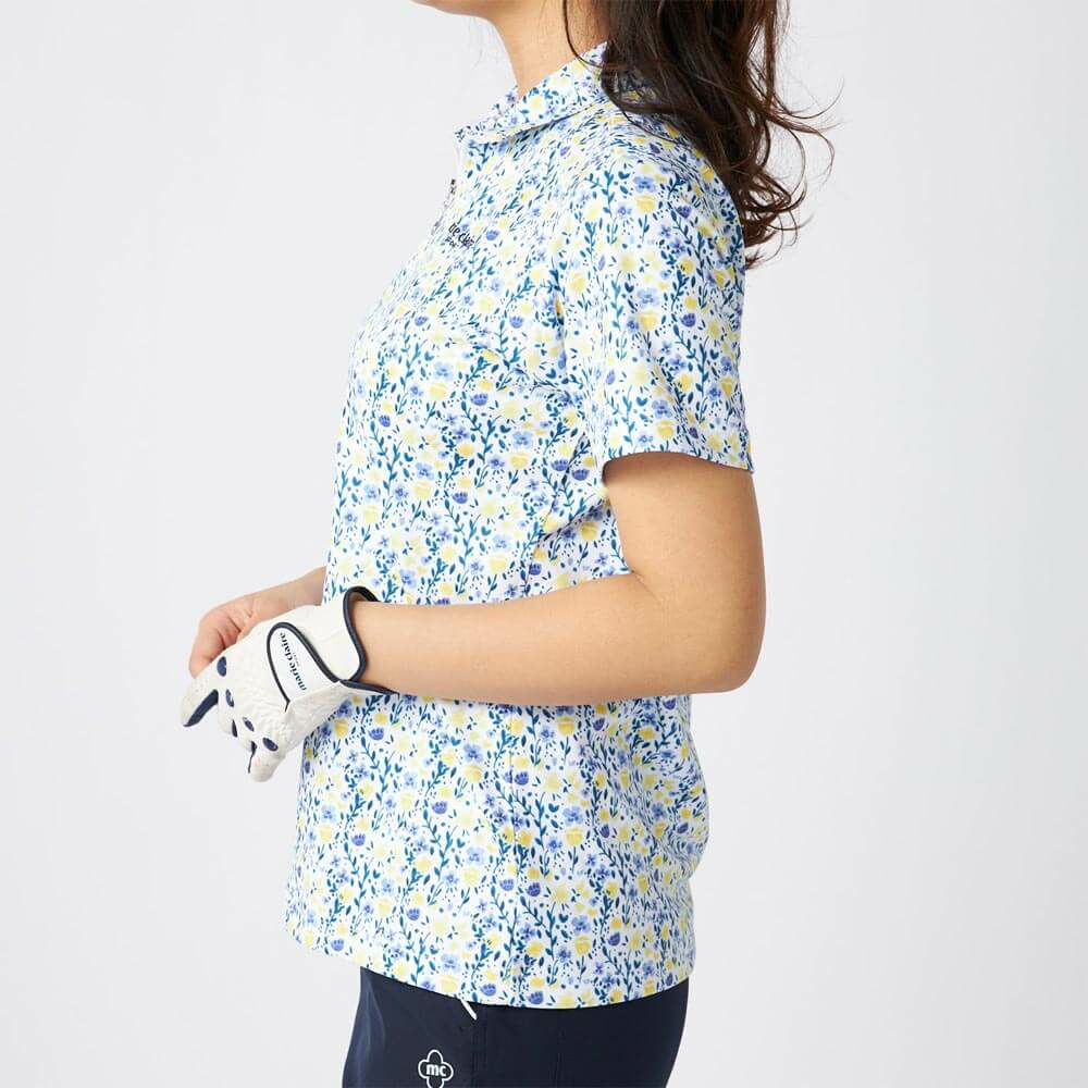 マリクレール marie claire　レディース 花柄 総柄 半袖 ハーフジップシャツ 715-651 イエロー　2025年モデル 詳細2