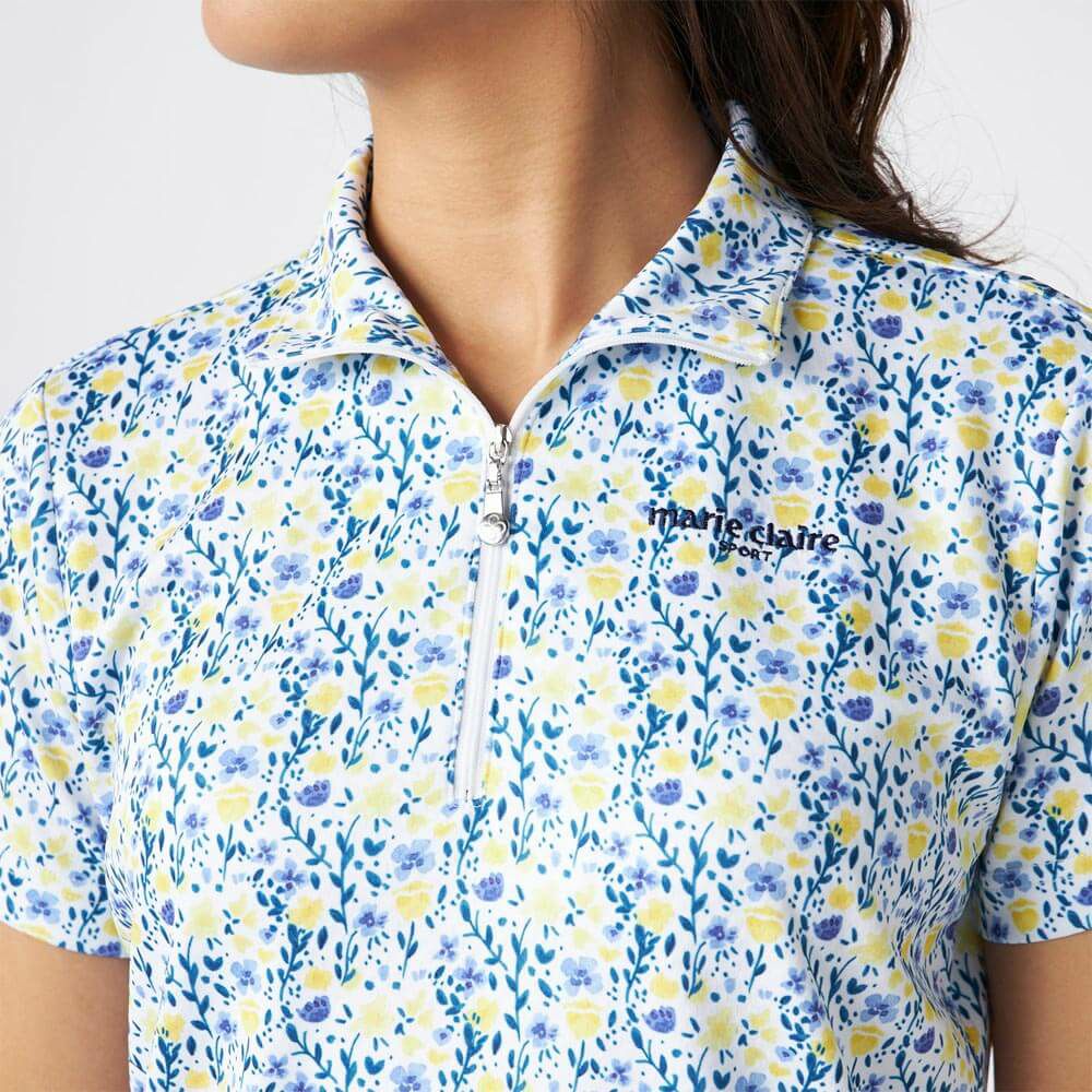 マリクレール marie claire　レディース 花柄 総柄 半袖 ハーフジップシャツ 715-651 イエロー　2025年モデル 詳細3