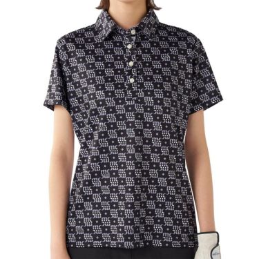 マリクレール marie claire　レディース モノグラム柄 配色切替 半袖 ポロシャツ 715-652 ブラック　2025年モデル ブラック