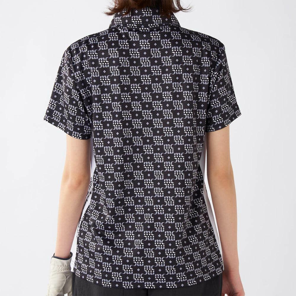 マリクレール marie claire　レディース モノグラム柄 配色切替 半袖 ポロシャツ 715-652 ブラック　2025年モデル 詳細1