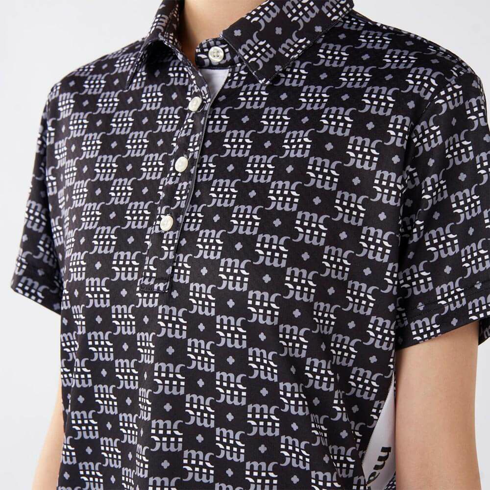 マリクレール marie claire　レディース モノグラム柄 配色切替 半袖 ポロシャツ 715-652 ブラック　2025年モデル 詳細3