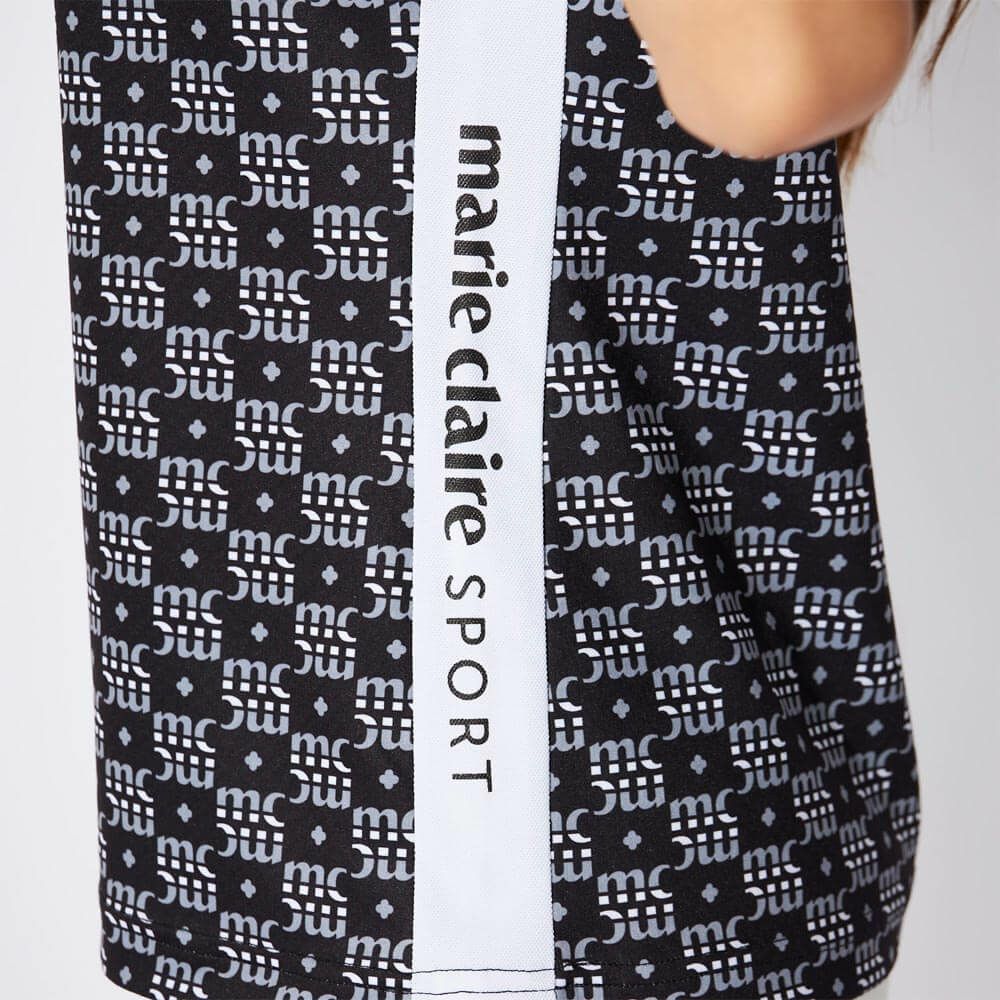 マリクレール marie claire　レディース モノグラム柄 配色切替 半袖 ポロシャツ 715-652 ブラック　2025年モデル 詳細4