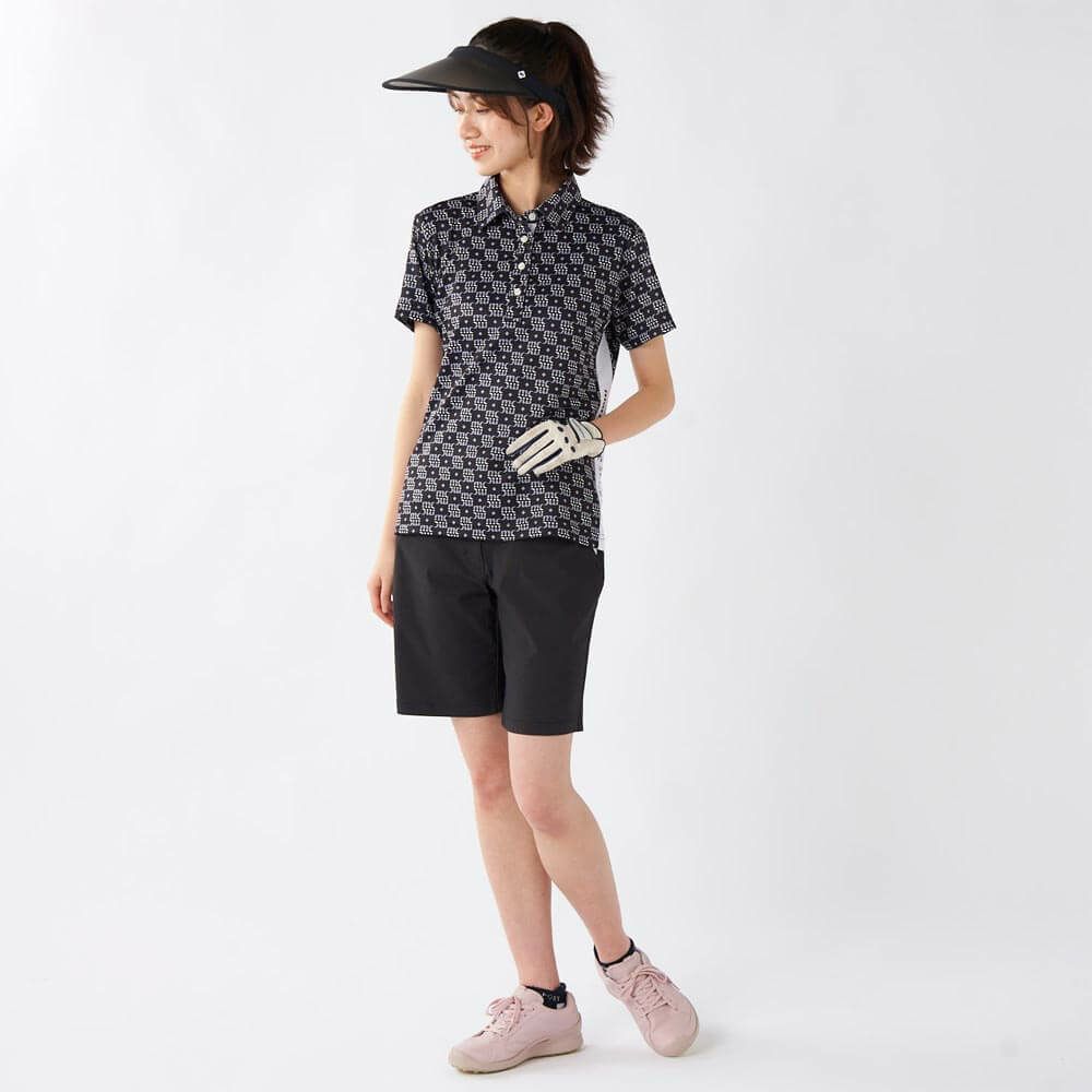 マリクレール marie claire　レディース モノグラム柄 配色切替 半袖 ポロシャツ 715-652 ブラック　2025年モデル 詳細5