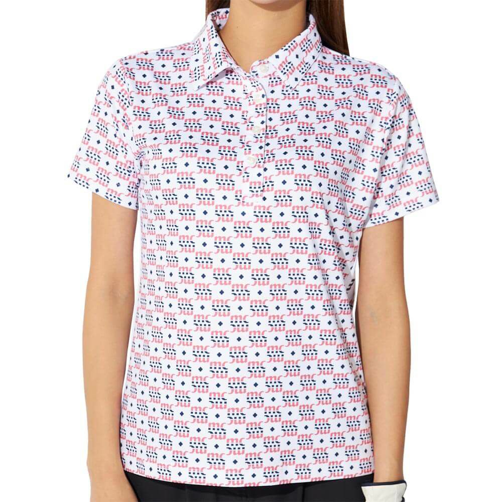 マリクレール marie claire　レディース モノグラム柄 配色切替 半袖 ポロシャツ 715-652 ピンク　2025年モデル ピンク