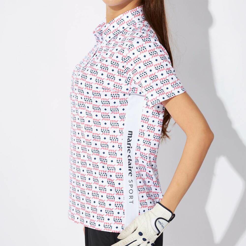 マリクレール marie claire　レディース モノグラム柄 配色切替 半袖 ポロシャツ 715-652 ピンク　2025年モデル 詳細2