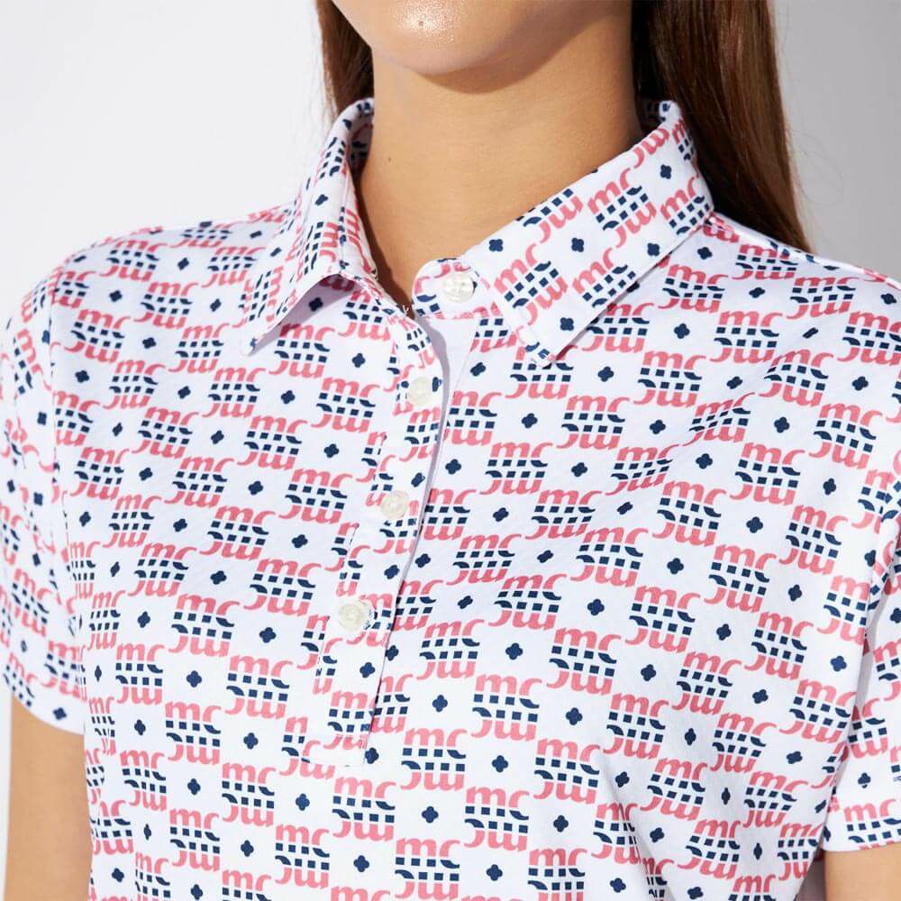 マリクレール marie claire　レディース モノグラム柄 配色切替 半袖 ポロシャツ 715-652 ピンク　2025年モデル 詳細3