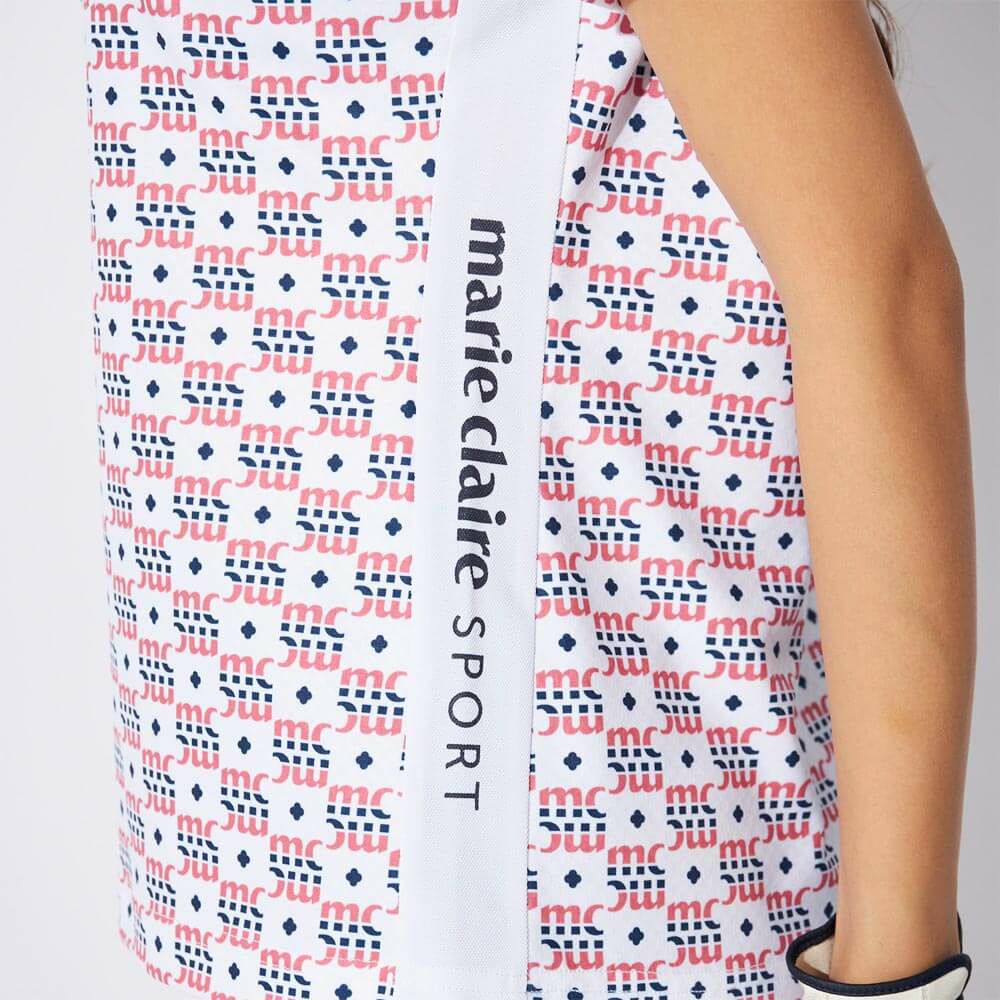 マリクレール marie claire　レディース モノグラム柄 配色切替 半袖 ポロシャツ 715-652 ピンク　2025年モデル 詳細4