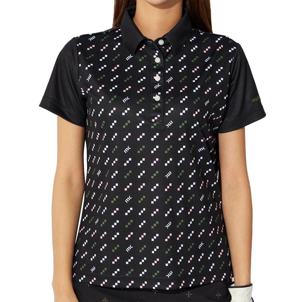 マリクレール marie claire　レディース 接触冷感 ロゴモチーフ 半袖 ポロシャツ 715-654 ブラック　2025年モデル ブラック
