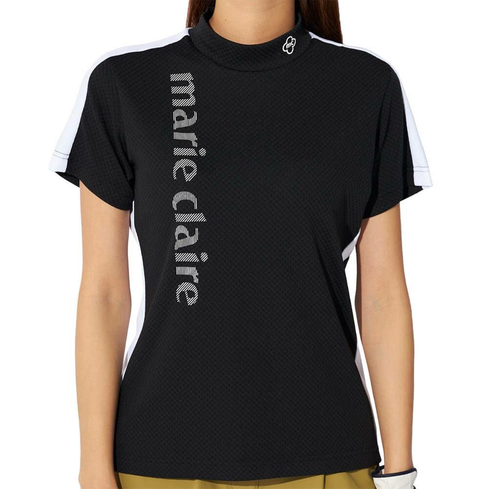 マリクレール marie claire　レディース 配色切替 半袖 モックネックシャツ 715-659 ブラック　2025年モデル ブラック