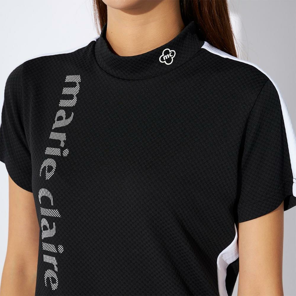 マリクレール marie claire　レディース 配色切替 半袖 モックネックシャツ 715-659 ブラック　2025年モデル 詳細3