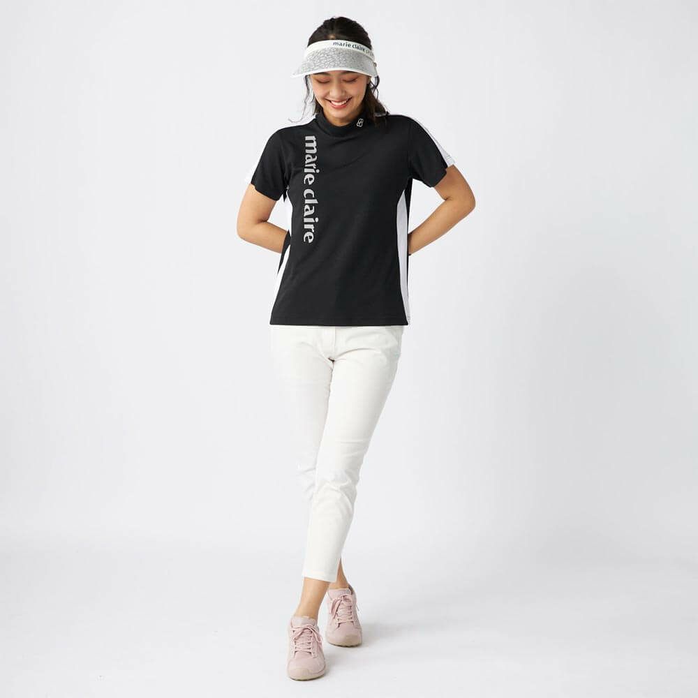 マリクレール marie claire　レディース 配色切替 半袖 モックネックシャツ 715-659 ブラック　2025年モデル 詳細4