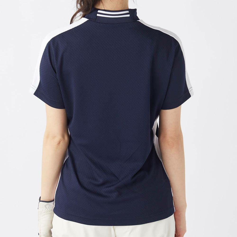 マリクレール marie claire　レディース 配色切替 半袖 モックネックシャツ 715-659 ネイビー　2025年モデル 詳細1