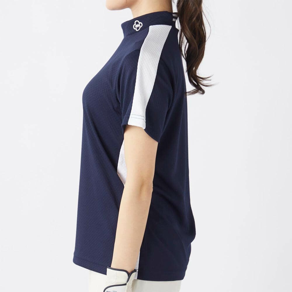 マリクレール marie claire　レディース 配色切替 半袖 モックネックシャツ 715-659 ネイビー　2025年モデル 詳細2