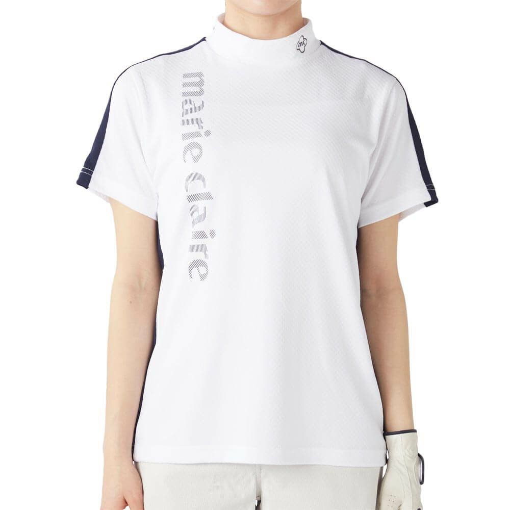 マリクレール marie claire　レディース 配色切替 半袖 モックネックシャツ 715-659 ホワイト　2025年モデル ホワイト