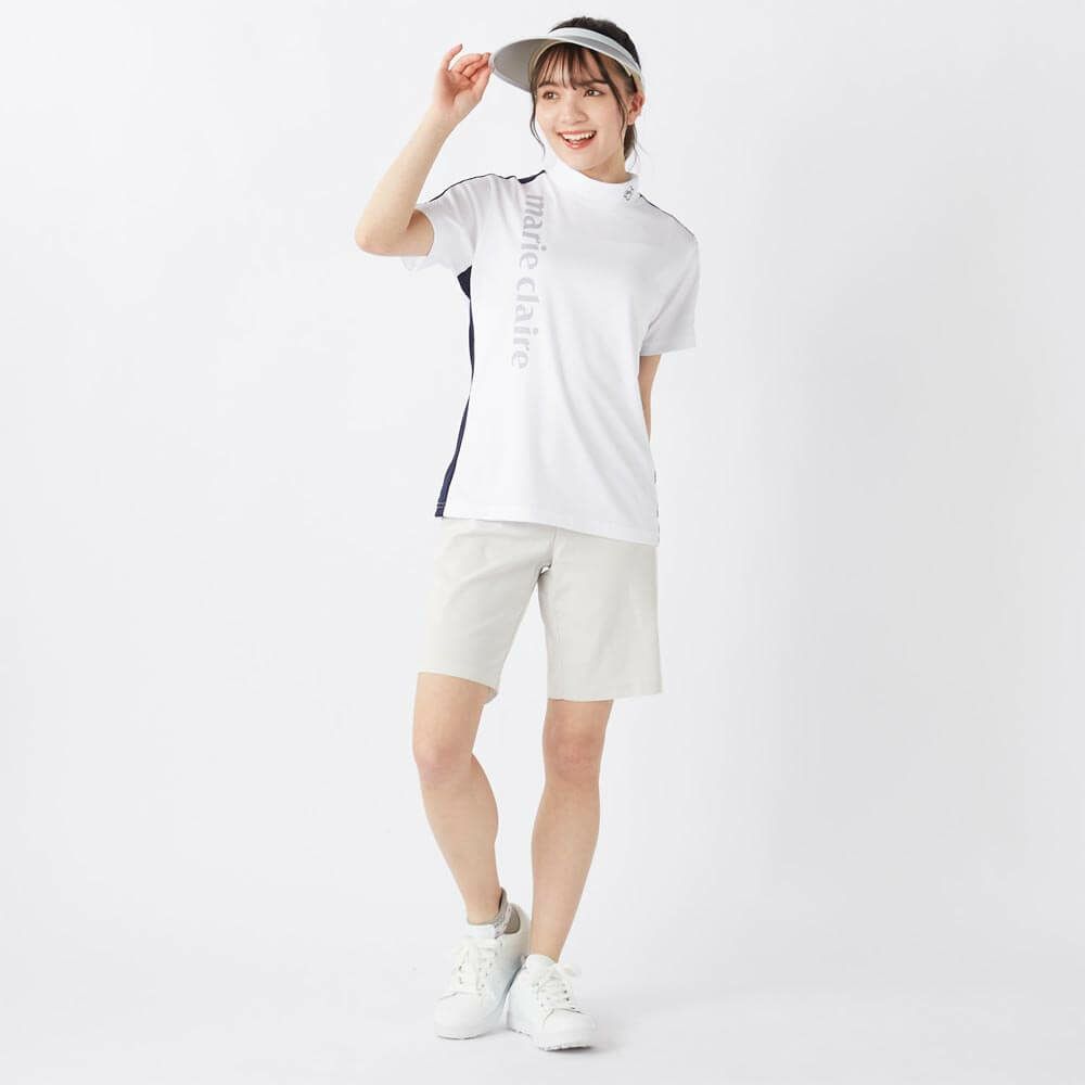 マリクレール marie claire　レディース 配色切替 半袖 モックネックシャツ 715-659 ホワイト　2025年モデル 詳細4