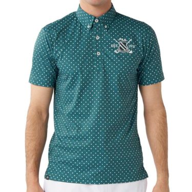 フィラ FILA　メンズ ドット柄 ストレッチ 半袖 ボタンダウン ポロシャツ 745-602 ダークグリーン　2025年モデル