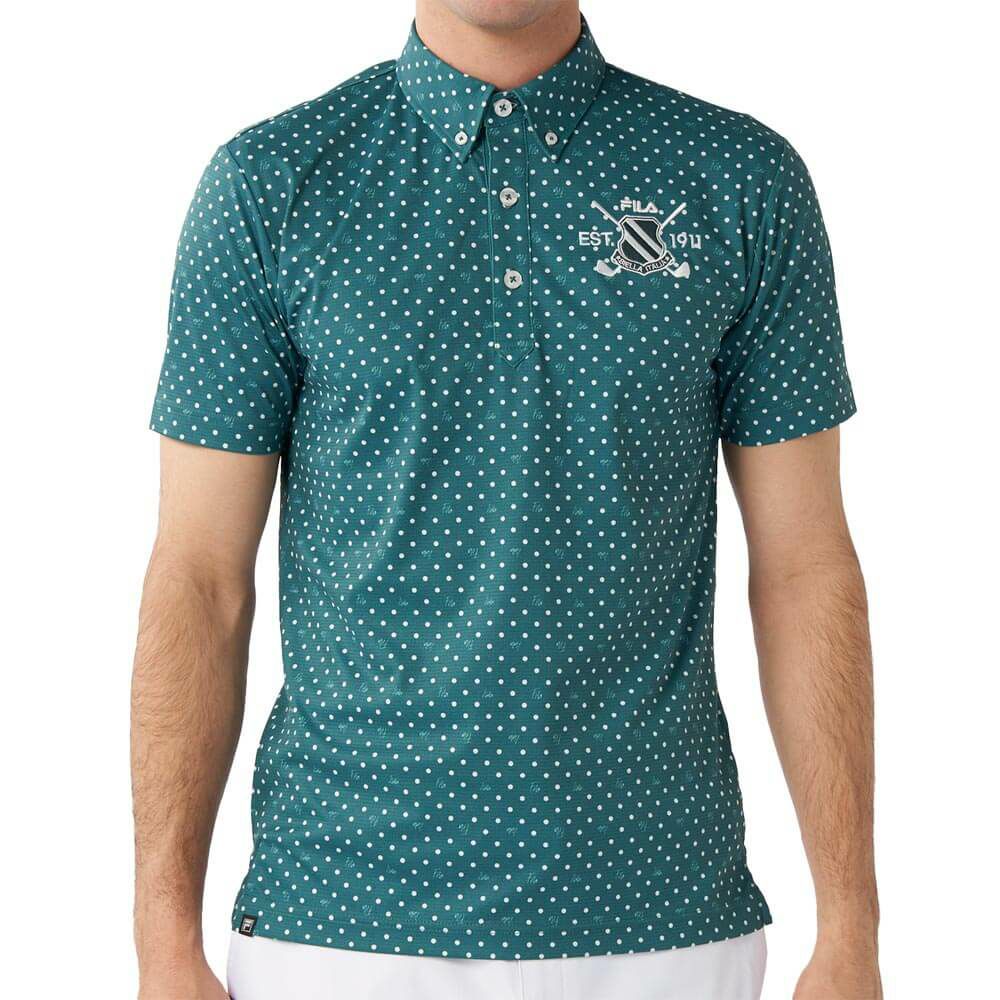 フィラ FILA　メンズ ドット柄 ストレッチ 半袖 ボタンダウン ポロシャツ 745-602 ダークグリーン　2025年モデル