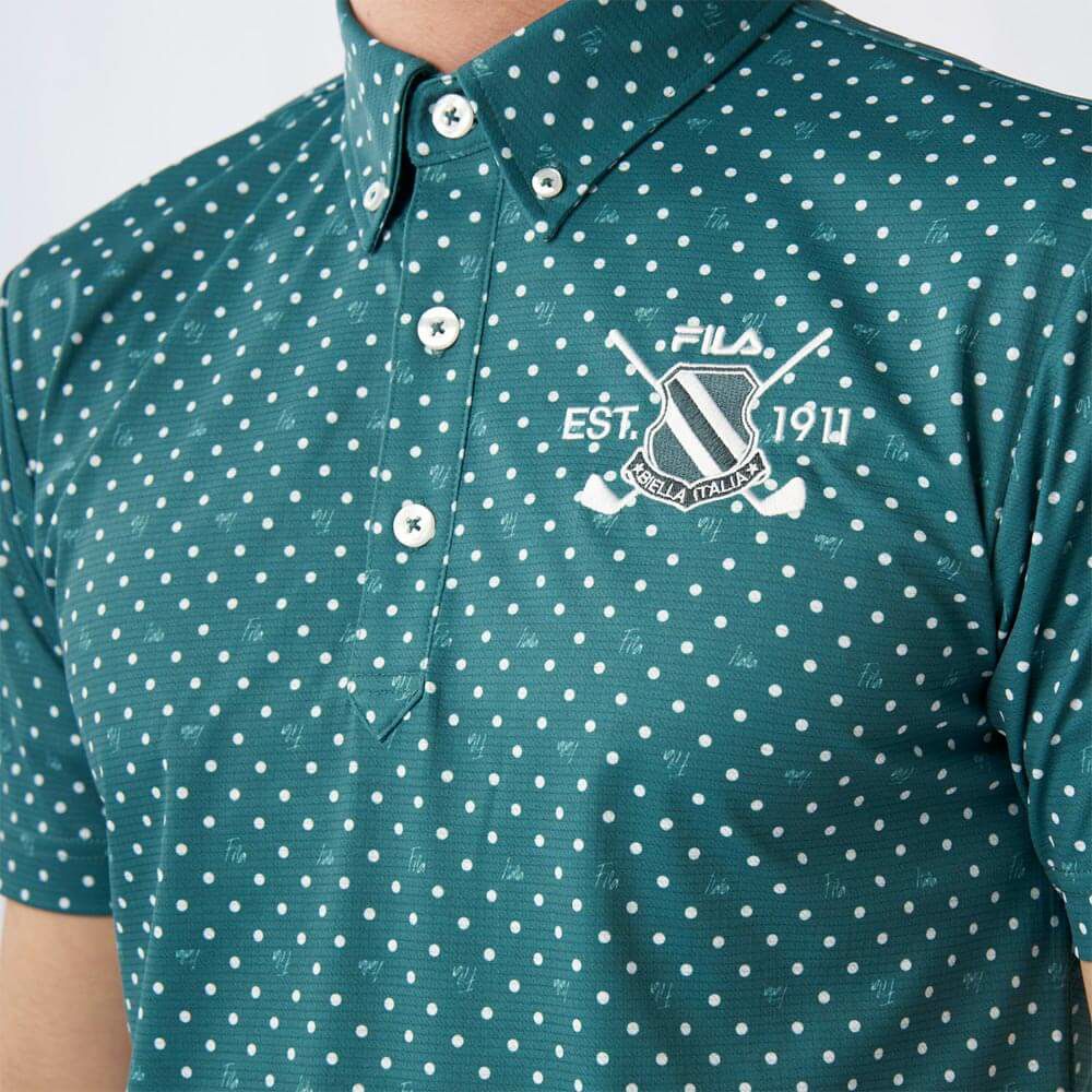 フィラ FILA　メンズ ドット柄 ストレッチ 半袖 ボタンダウン ポロシャツ 745-602 ダークグリーン　2025年モデル 詳細4