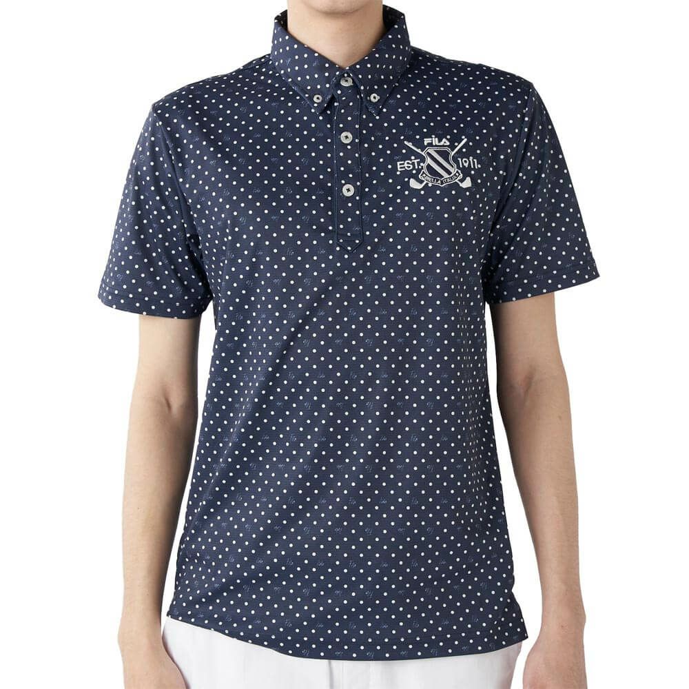 フィラ FILA　メンズ ドット柄 ストレッチ 半袖 ボタンダウン ポロシャツ 745-602 ネイビー　2025年モデル