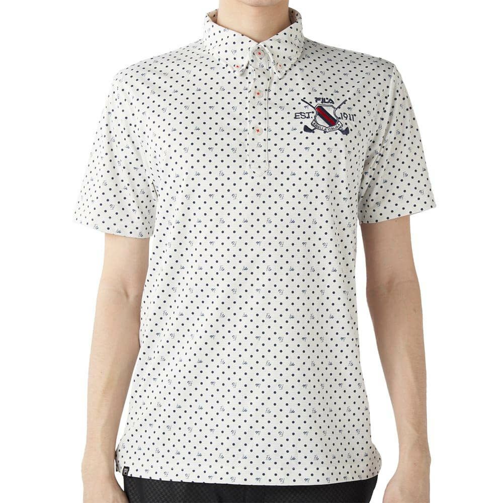 フィラ FILA　メンズ ドット柄 ストレッチ 半袖 ボタンダウン ポロシャツ 745-602 ホワイト　2025年モデル
