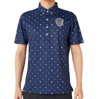 フィラ FILA　メンズ 飛び柄 ストレッチ 半袖 ボタンダウン ポロシャツ 745-603 ネイビー　2025年モデル