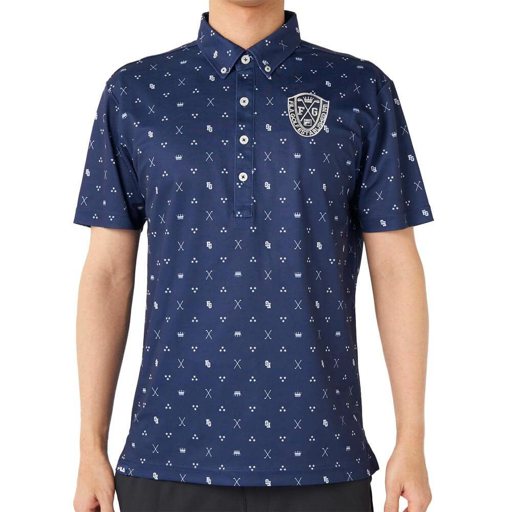 フィラ FILA　メンズ 飛び柄 ストレッチ 半袖 ボタンダウン ポロシャツ 745-603 ネイビー　2025年モデル