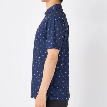 フィラ FILA　メンズ 飛び柄 ストレッチ 半袖 ボタンダウン ポロシャツ 745-603 ネイビー　2025年モデル 詳細3