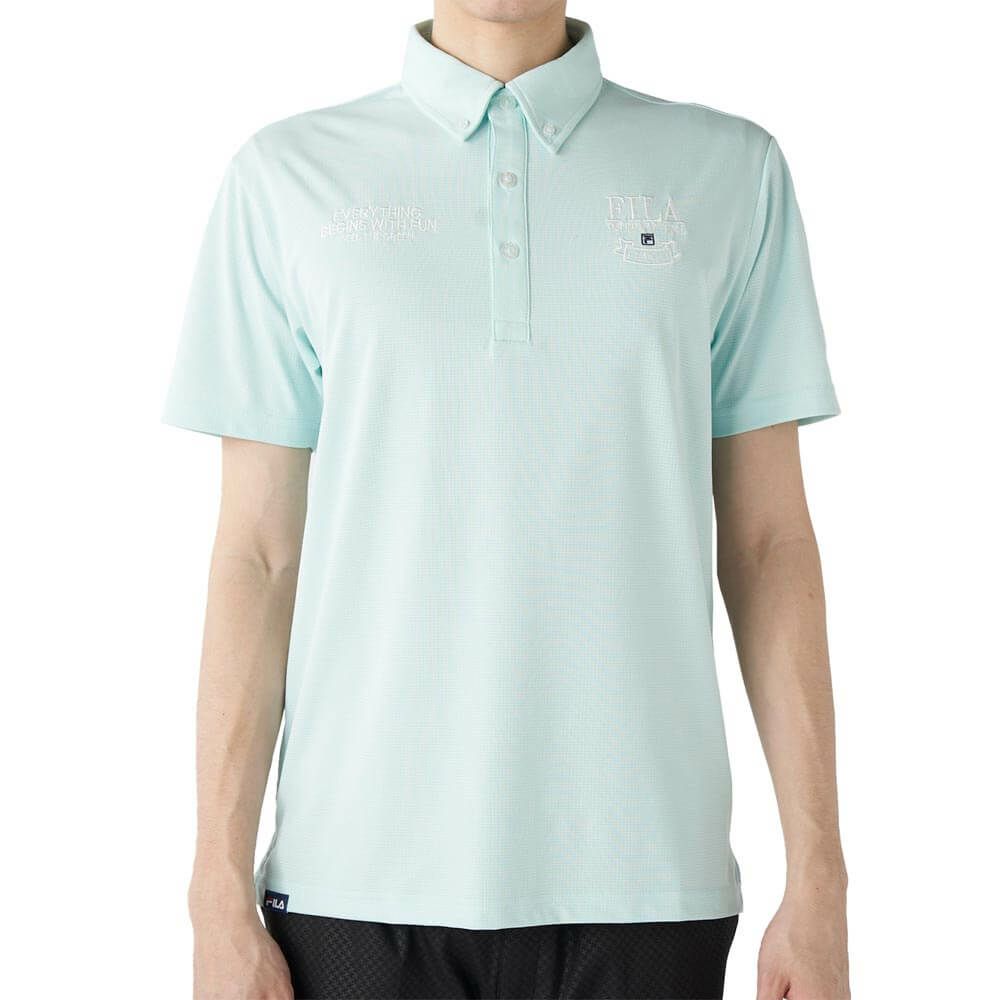 フィラ FILA　メンズ ロゴ刺繍 ストレッチ 半袖 ボタンダウン ポロシャツ 745-606 ライトブルー　2025年モデル