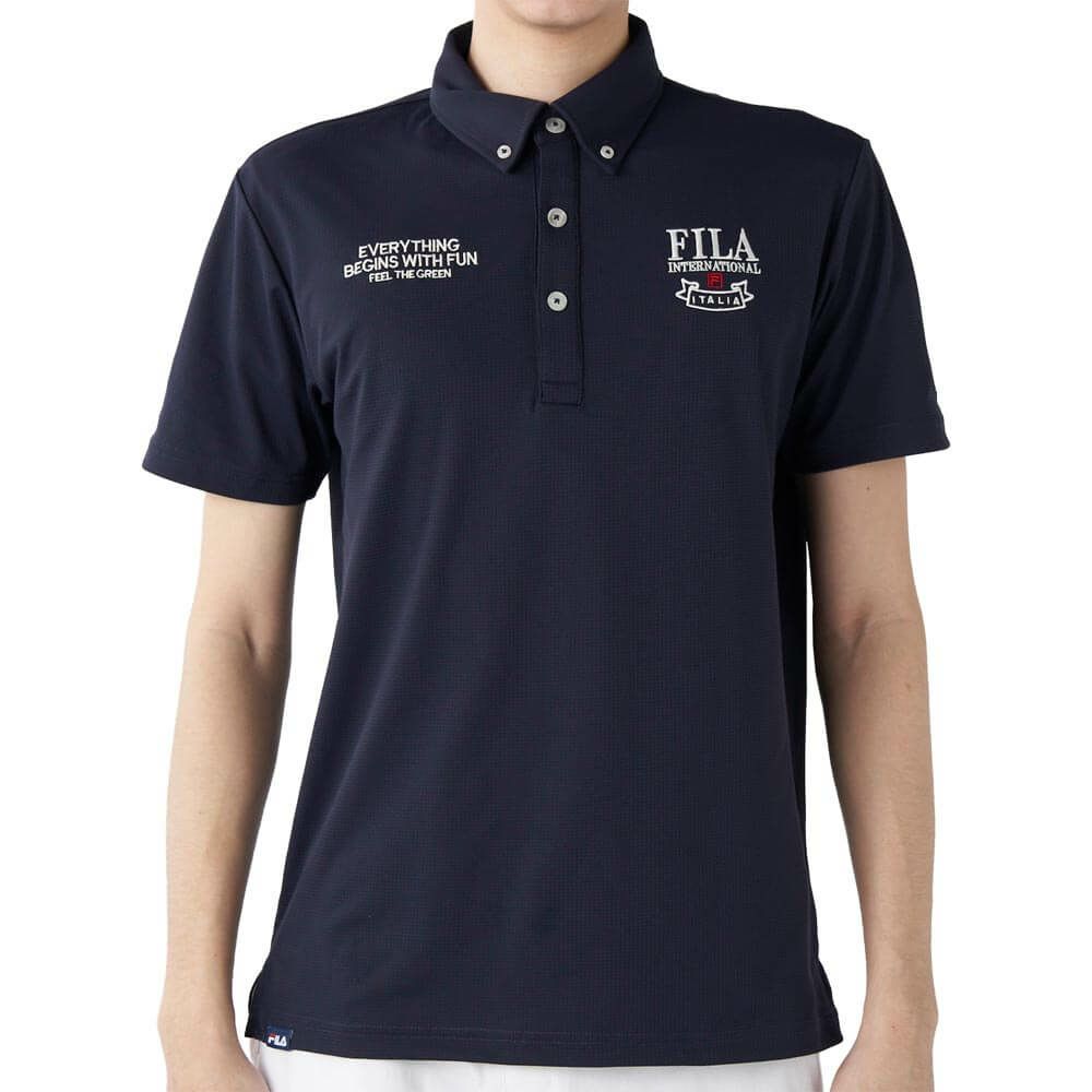 フィラ FILA　メンズ ロゴ刺繍 ストレッチ 半袖 ボタンダウン ポロシャツ 745-606 ネイビー　2025年モデル