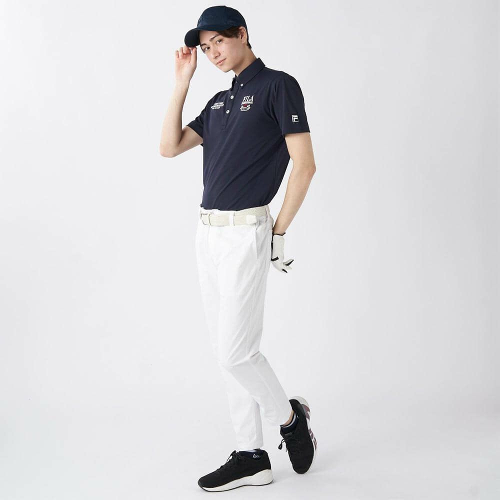 フィラ FILA　メンズ ロゴ刺繍 ストレッチ 半袖 ボタンダウン ポロシャツ 745-606 ネイビー　2025年モデル 詳細7