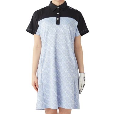 フィラ FILA　レディース タイポグラフィ柄 配色切替 ジャガード 半袖 ワンピース 755-441 ブルー　2025年モデル